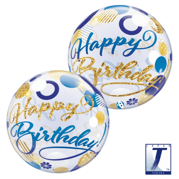 22" Birthday Blue & Gold Dots