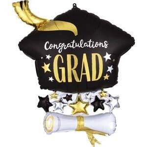 25in Satin Inf'd CAP & DIPLOMA (PKG) SuperShape Foil Balloon