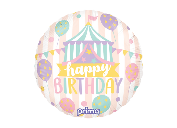 Round Birthday Pastel Circus Mylar Balloon