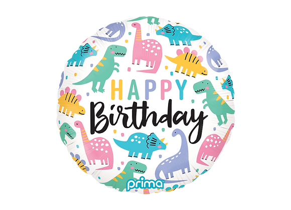 Round Birthday Colorful Dinos Foil Balloon