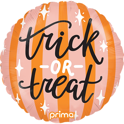 Prima 18" Round Trick-or-Treat Peach and Orange Stripes Mylar Balloon