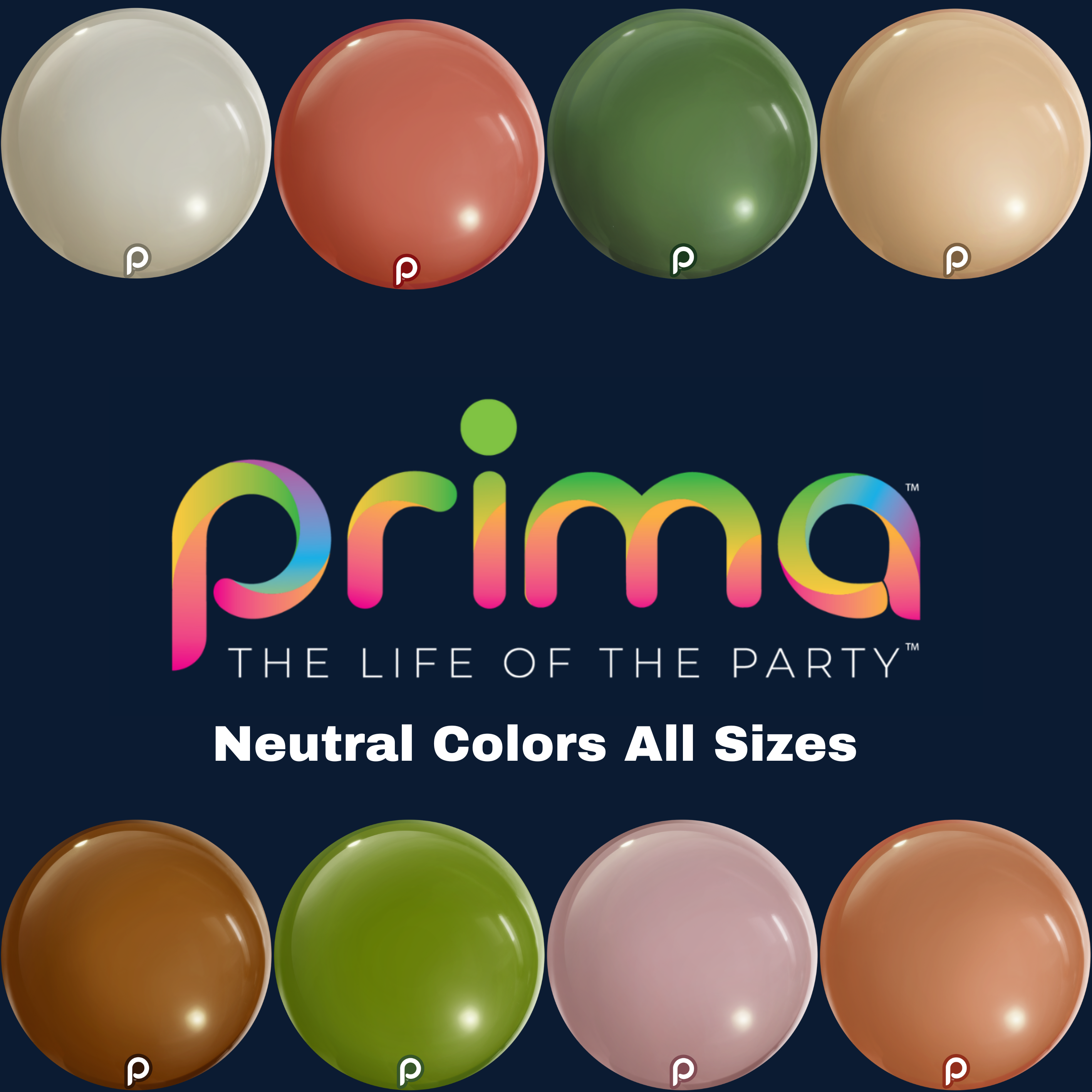 Prima Neutral Color Latex Balloons All Sizes