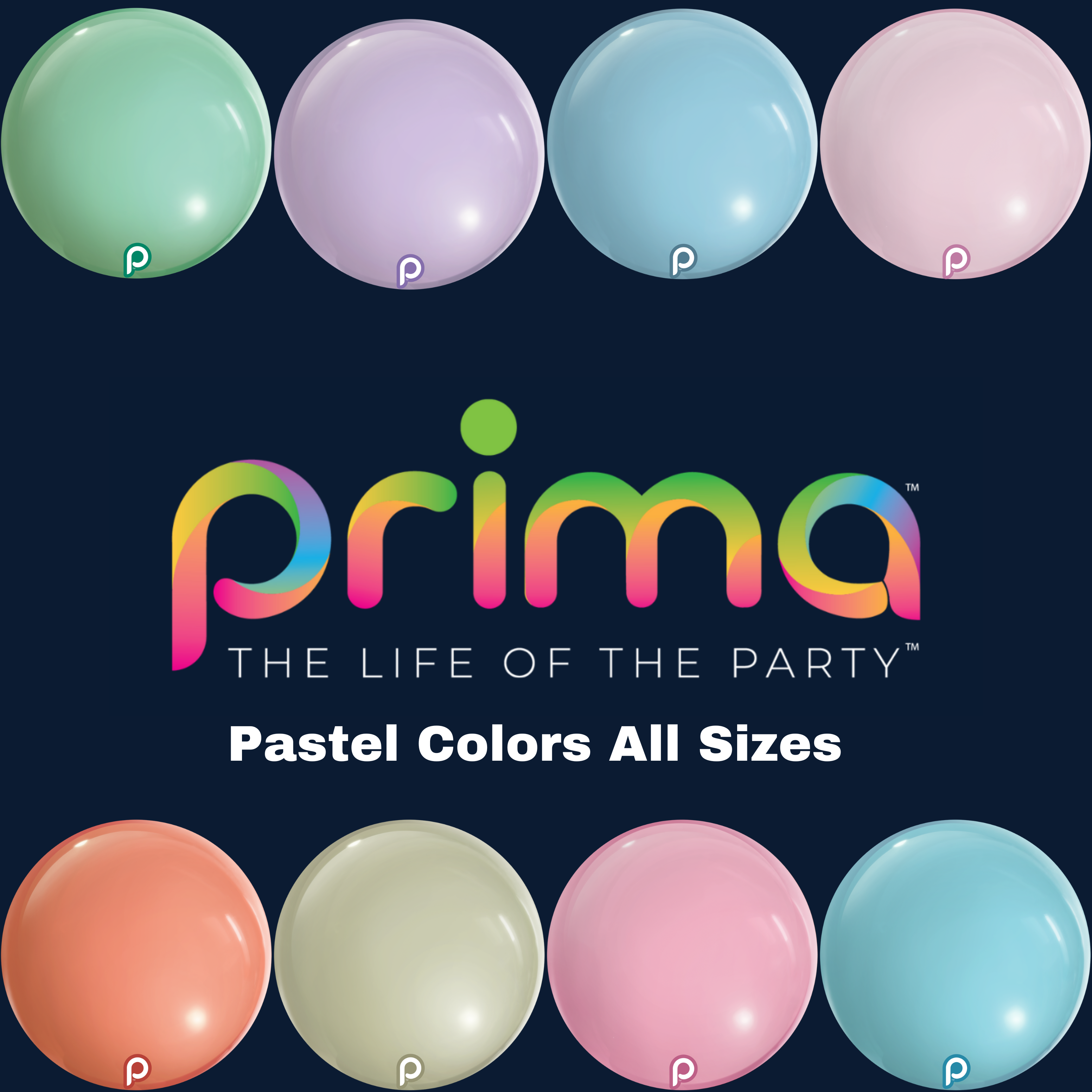 Prima Pastel Colors Latex Balloons All Sizes