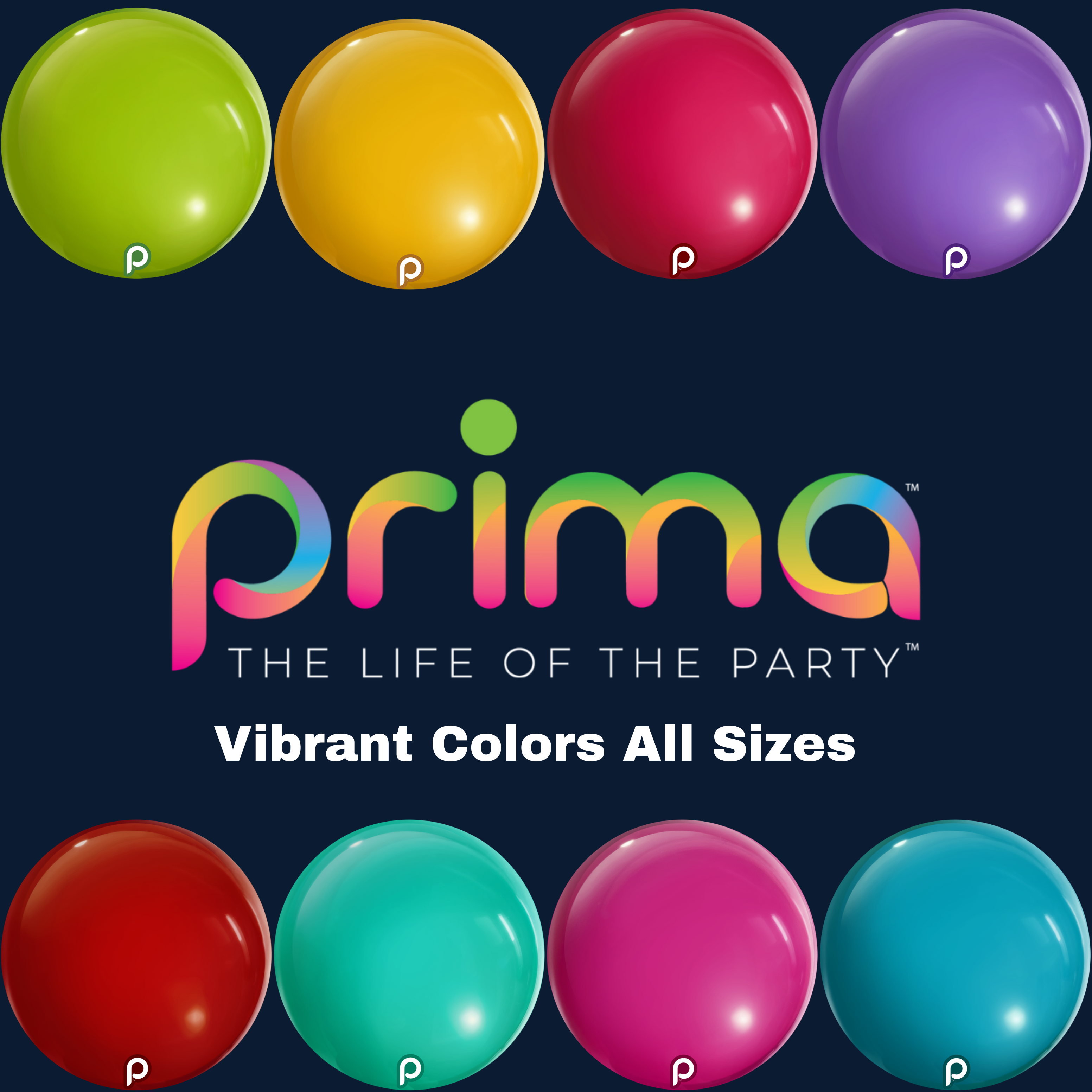 Prima Vibrant Color Latex Balloons All Sizes